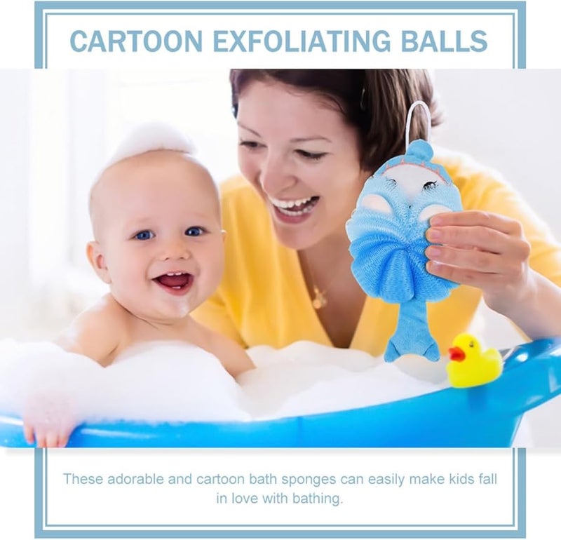 GANAZONO 2 Pack Soft Cartoon Bath Sponge Loofah Body Exfoliating Scrubber Blue Unicorn Pink - Image 4